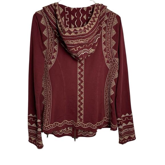 Monoreno Boho Embroidered Hoodie Jacket Womens L Burgundy Aztec Zip 2 Styles - Picture 2 of 6